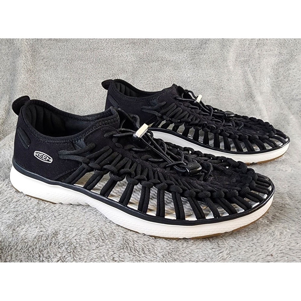 KEEN Uneek O2 Womens Size 11 Black White Woven Cord Sneaker Sandals